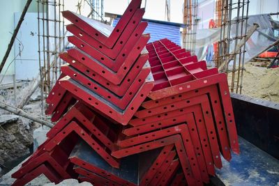 High angle view of red construction site