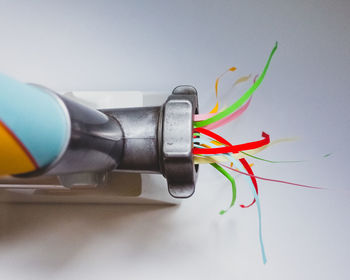 Close-up of colored pencils on table