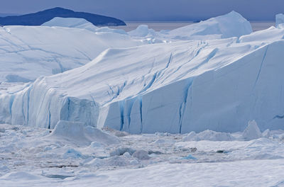 Icebergs frozen in the icefjord of the icefjord of ilulissat, greenland