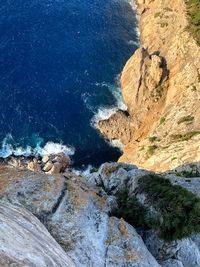 High angle view of rocks on sea shore