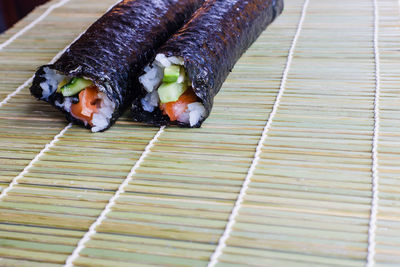 High angle view of sushi on table