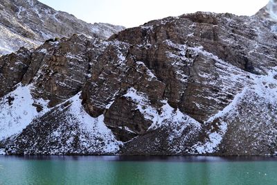 Scenic view of lake against sky during winter