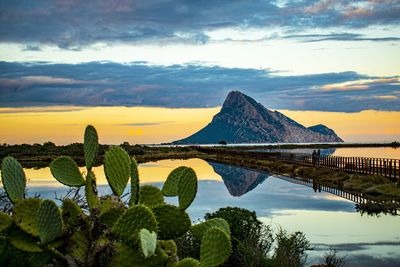 Scenic view of lake against sky during sunset