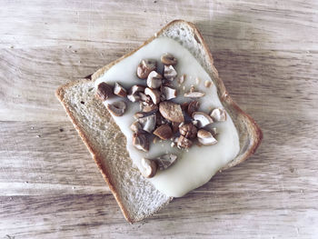 High angle view of breakfast on table