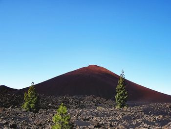 Scenic view of land against clear blue sky