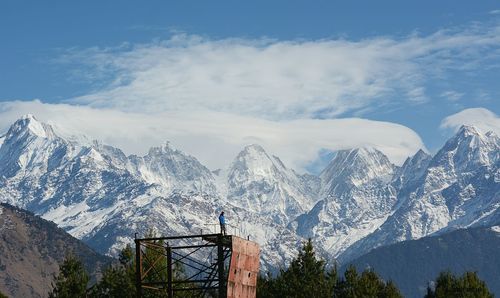 Scenic view of snowcapped mountains against sky