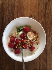 High angle view of food in plate on table