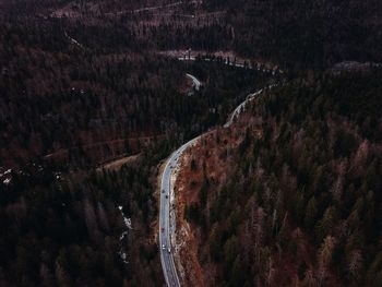 High angle view of waterfall amidst trees in forest