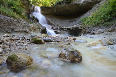 River flowing through rocks in forest