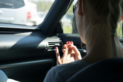 Woman driving car