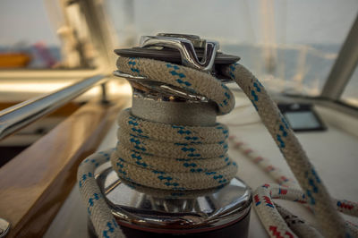 Close-up of rope on boat