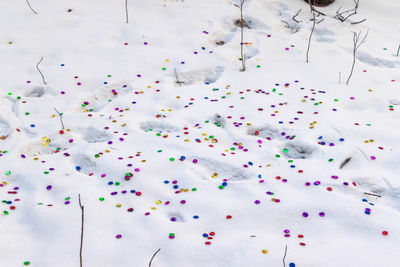 High angle view of multi colored balloons