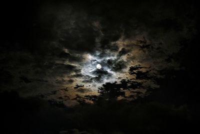 Low angle view of cloudy sky at night