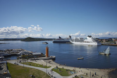 Cruise ships moored at sea