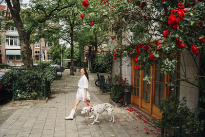 Rear view of woman walking on street