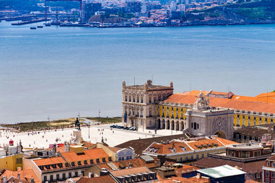 High angle view of buildings in city