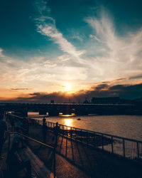 Scenic view of river against sky during sunset