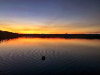 Scenic view of lake against sky at sunset