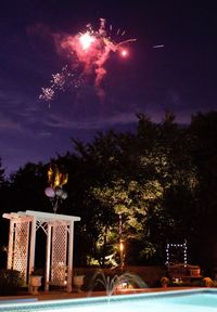 Illuminated trees against sky at night