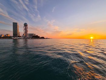 Scenic view of sea during sunset