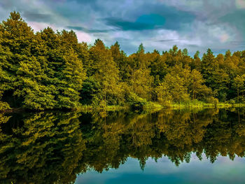 Scenic view of lake against sky during autumn