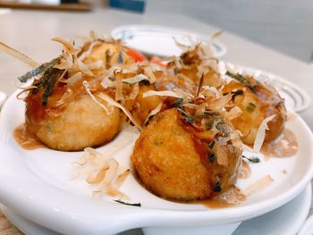 Close-up of food in plate on table