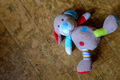 Colorful objects on tiled floor