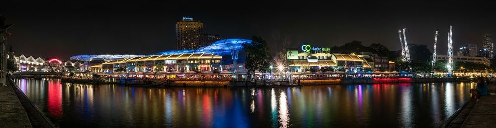 Reflection of illuminated buildings in water