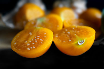 Close-up of orange on table