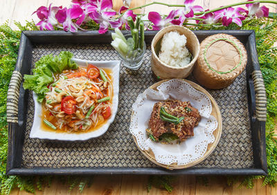 High angle view of food on table