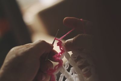 Close-up of hand knitting wool