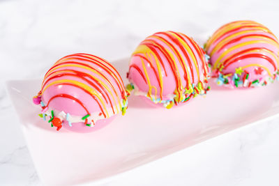 High angle view of dessert on table