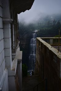 View of bridge in foggy weather