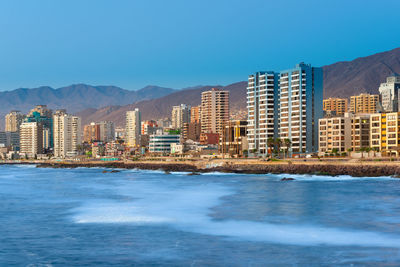 Panoramic view of the coastline of antofagasta, the biggest city in the mining region of chile.