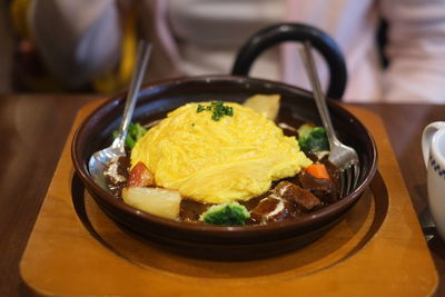 Close-up of food served in plate