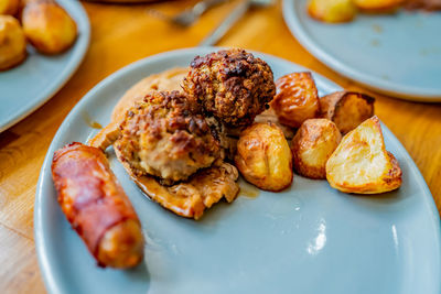 High angle view of food in plate on table