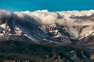 Scenic view of snowcapped mountains against sky