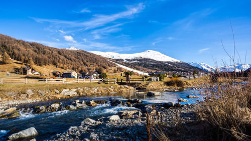 Scenic view of snowcapped mountains against sky