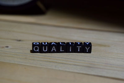 Close-up of text on table