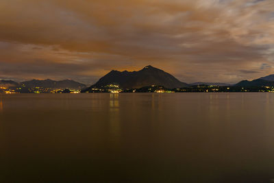 Night landscape of lake maggiore at sunset, piemonte, italy