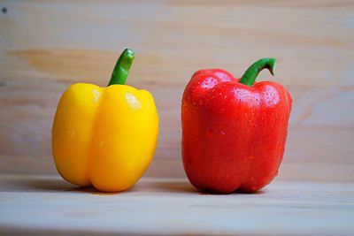 Close-up of bell peppers on table