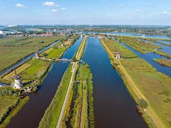 High angle view of cityscape against sky