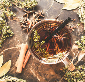 Close-up of herbal tea in cup