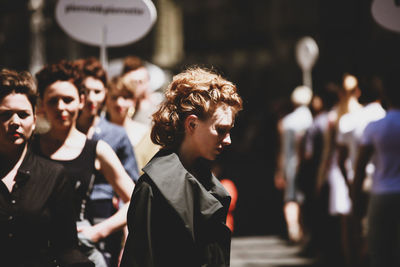 Group of people looking at city