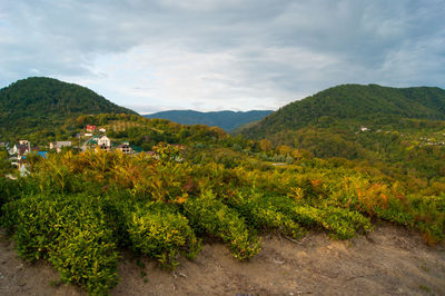 Scenic view of mountains against sky