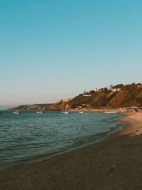 Scenic view of sea against clear blue sky