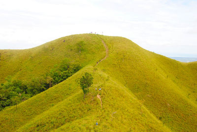 Scenic view of green landscape against sky