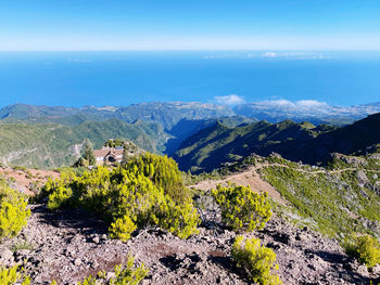 Scenic view of landscape and mountains against sky