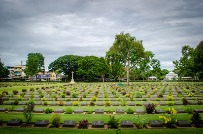 Scenic view of cemetery against sky