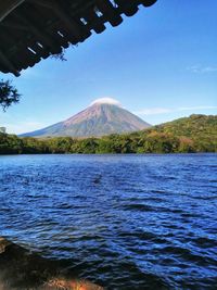 Scenic view of lake against blue sky